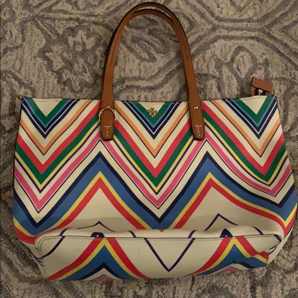 Tory Burch Chevron Zip Tote
